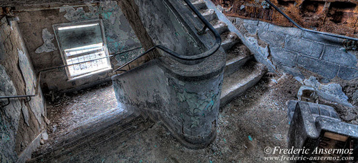 spooky stairs in abandoned building